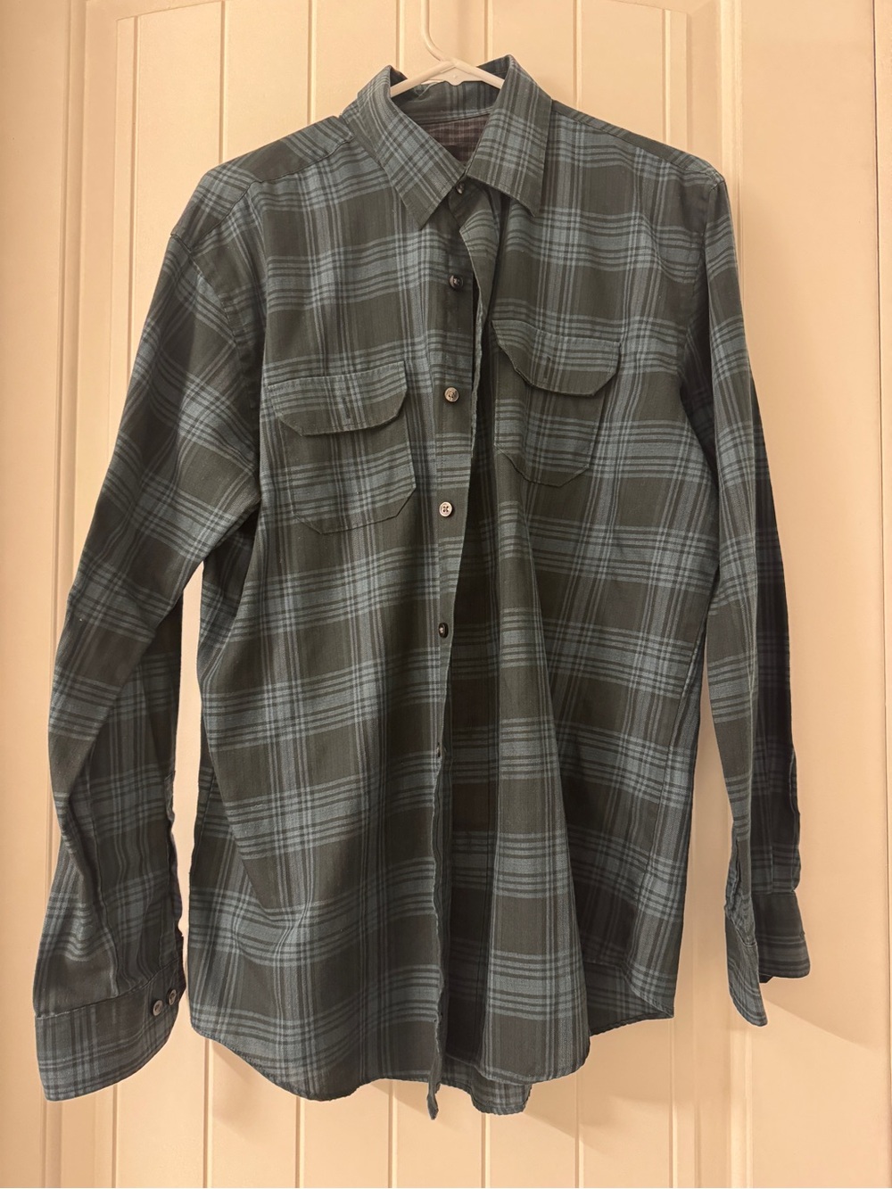 Men's Plaid Button-Up Shirt - Teal Green - Size 15-15.5, Medium